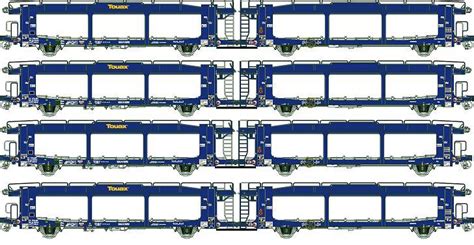 Modellbahnvideo roco 1116 + nighjetwagen acme + ls models + autotransportwagen. LS Models H0 SNCB Autotransportwagen-Set Laaers Touax, 4 ...