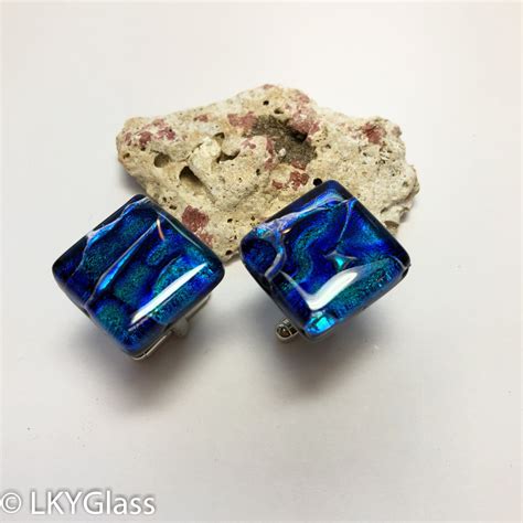 blue-cuff-links,-dichroic-glass-cuff-links,-solid-blue-fused-cuff-links
