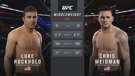 Weidman's leg break was eerily similar to anderson silva's in their 2013 rematch. EA SPORTS UFC 2 - UFC 199: Luke Rockhold vs Chris Weidman ...