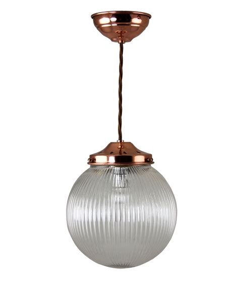 Iron, glass, stainless steel installation type: Reeded Glass Copper Globe Pendant in Three Sizes