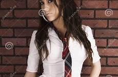 sexy school girl stock beautiful brunette uniform wearing