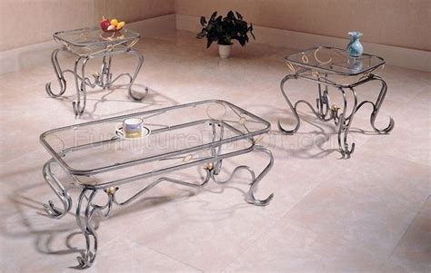 Silver Metal Traditional 3PC Coffee Table Set w/Golden Accents Pet free and smoke free environment.