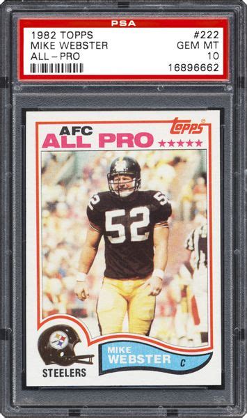 He is a member of the pro football hall of fame. 1982 Topps Mike Webster (All-Pro) | PSA CardFacts™