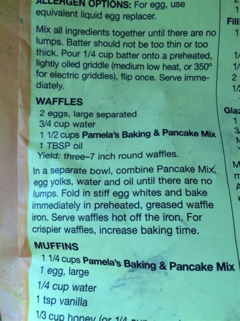 A baking mix is a mix of ingredients to which liquid, and sometimes oil, eggs or other ingredients are added to produce baked goods like muffins, biscuits, cakes and brownies. Pamela's baking mix waffle recipe. Yum! | Waffle recipes ...