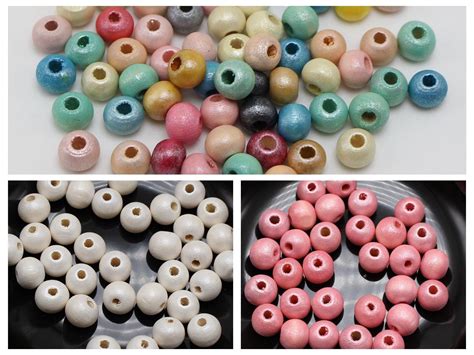 200pcs Pearlized Luster Wood Beads 8mm Color for Choice ...