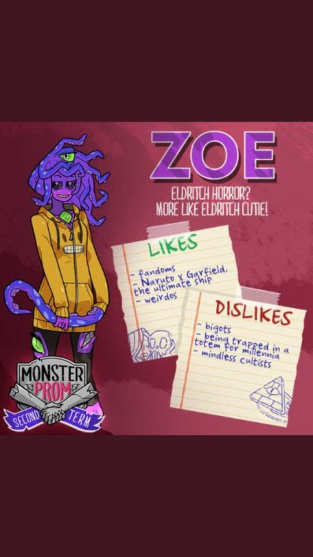 Putting a partial guide up for what i've found out … monster prom zoe | Tumblr | Monster prom, Monster, Prom games