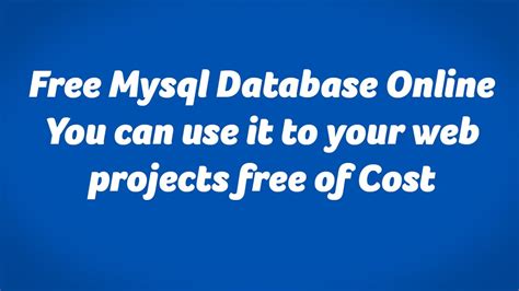 Free hosting features you can upload the website you created using frontpage, dreamweaver or your favourite website creation tool, use our free online site builder, or install any compatible web application. Free Mysql Database Online - Free Mysql Hosting - YouTube