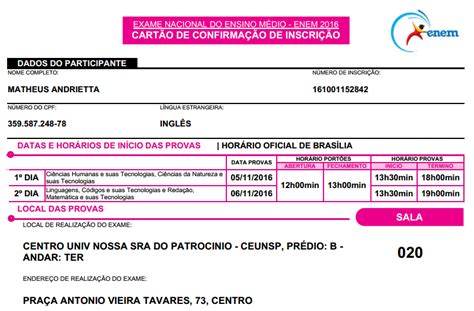 Os participantes interessados nas inscrições enem devem saber que são mais de mil vagas. Cartão de Confirmação da Inscrição do Enem 2017 Sairá em ...