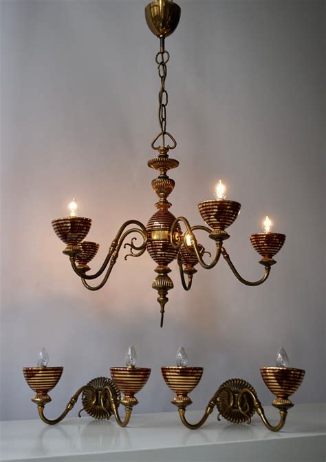 7w miner's lantern wall sconce. Murano Glass Chandelier with two Sconces For Sale at 1stdibs