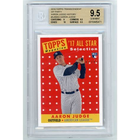 If we had to pick one aaron judge card? Aaron Judge 2018 Topps Transcendent VIP Party Rookie Card 87/87 - BGS 9.5 AJ-58AS | Steel City ...