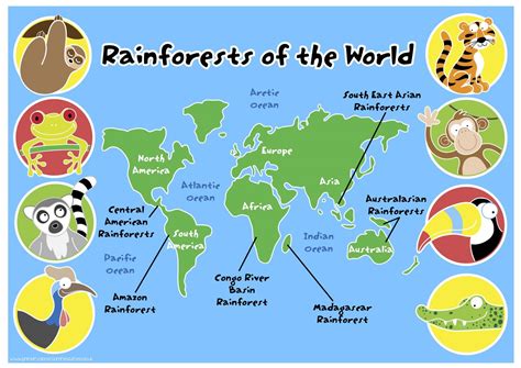 Tropical rainforests are located in a band around the equator (zero degrees latitude), mostly in the area between the tropic of cancer (23.5° n the largest rainforests are in the amazon river basin (south america), the congo river basin (western africa), and throughout much of southeast asia. Rainforests of the World Map Pack | PCR00954-GRP - Primary ...