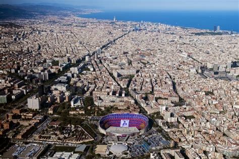 Barcelona is a magical city. Aerial view of Barcelona while in the Camp Nou the ...