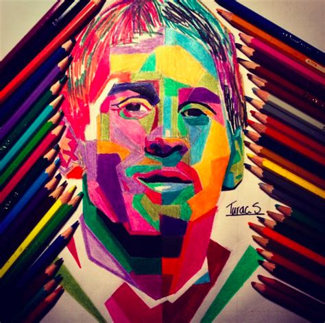 In de tribunes tekende een resem wereldsterren present. Tekening Van Messi / Black and White drawing design of ...