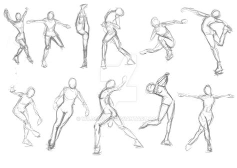 In pair skating, the man lifts the lady above his head and the pair does difficult acrobatic moves. Poses: Ice Skating by Wildsword | Drawing poses, Dancing ...