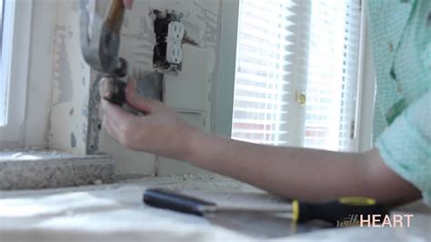 Remove any nearby electrical covers and turn off electricity if you are working directly it was fun to remove the old tile and one day i'll try installing tile but for this quick bathroom refresh, i installed a tin backsplash. How To Remove A Tile Backsplash | withHEART - YouTube