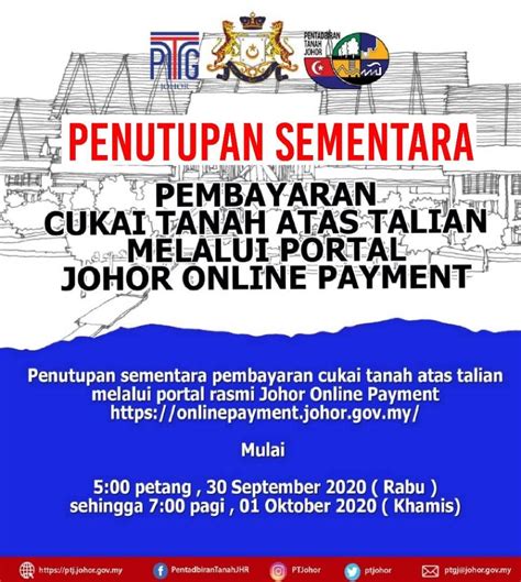 Cukai tanah yang tidak dijelaskan selepas 31 mei akan menjadi tunggakan untuk tahun tersebut. Johor E Payment Portal Cukai Tanah