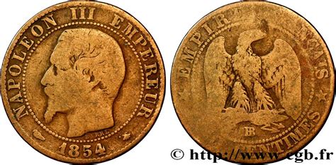 Cinq centimes Napoléon III, tête nue 1854 Strasbourg F.116 ...