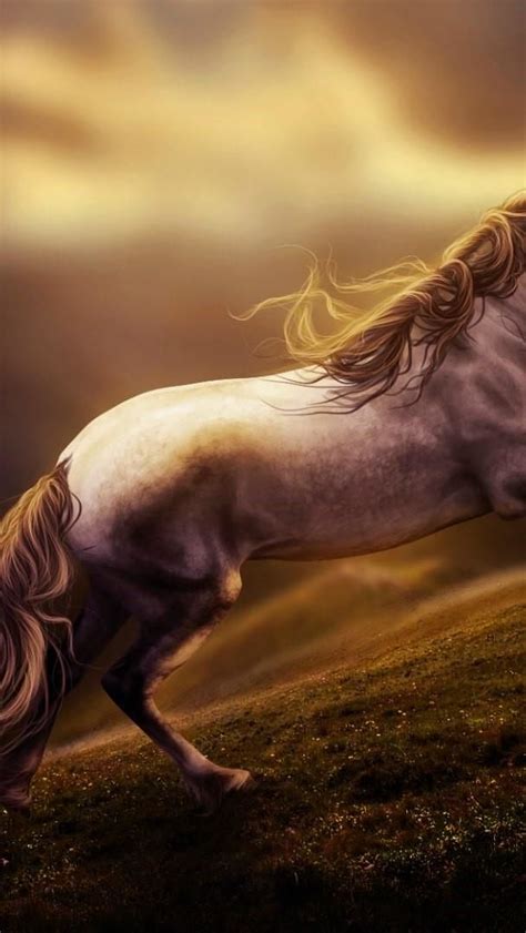 At your doorstep faster than ever. Running horse in hillside meadow - Fantasy digital art ...