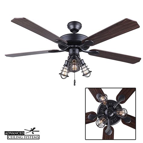 Ceiling fans with caged lighting offer the best of both styles with their unique light kits and rugged wood and metal fan blades. 7 Rustic Industrial Ceiling Fans With Cage Lights You'll ...