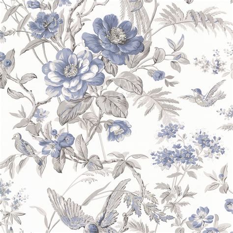 See more ideas about chinoiserie wallpaper, chinoiserie, wall coverings. Chinoiserie - Bird in Rose Bush - Blue / Taupe - Wallpaper ...