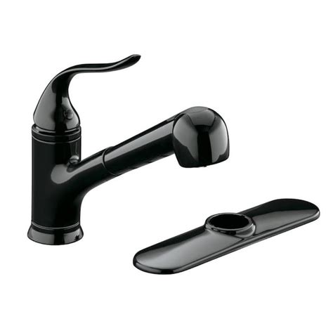 Kohler kitchen faucet should have a tougher finish to complement your decor (chrome is. KOHLER Coralais Black 1-Handle Deck Mount Pull-out Stream ...