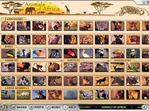 The following table contains african animals list along with a short description of the animal. African animal jigsaw puzzles galore!