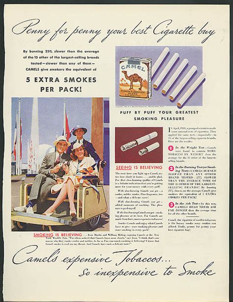 Delivery is currently not available for this address. Camel Cigarettes 5 extra smokes ad 1939 New York World's Fair