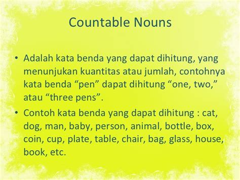 Untuk membuat bentuk plural possessive noun => women's shoes. Pengertian dan Contoh Kalimat Countable Noun Bahasa Inggris