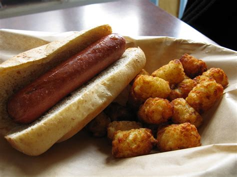 The mashed tots are seasoned and mixed with the egg, flour and a splash of water. hot dog and tater tots at Underdog | Frank Farm | Flickr