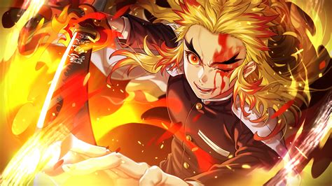 Tons of awesome demon slayer: Kyojuro Rengoku con fuego Kimetsu No Yaiba Fondo de ...