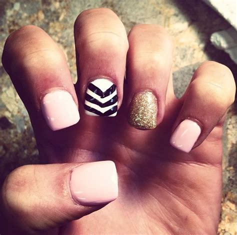 Most of the nails are simply pink and two of the nails have butterfly nail art. Pink gold and chevron acrylic nails | Nails. | Pinterest | Acrylics, Chevron acrylic nails and Pink