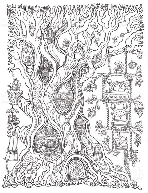 Fairy tree house coloring pages. Pin by Connie coloring pages on coloring tree, leaf ...