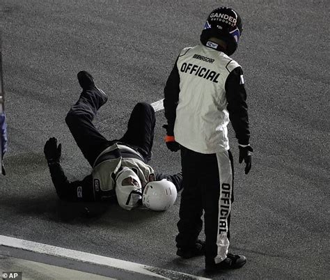 Jackmen make sure their jacks are safely out of sight. NASCAR driver crashes into pit crew member sending him ...