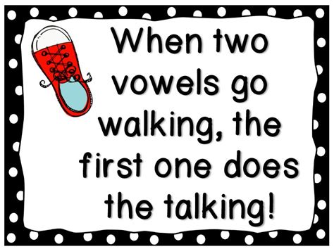 Children have long recited the spelling rule, when two vowels go walking, the first one does the talking, — meaning it says its name. Remember with vowel teams that when two vowels go walking ...