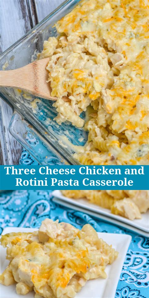 A mixture of onion, shredded cooked chicken, black beans, salsa, and taco seasoning is topped with a homemade cornbread batter studded with corn, cheddar, and cilantro. Three Cheese Chicken & Rotini Pasta Casserole | Recipe | Easy pasta recipes, Rotini pasta ...