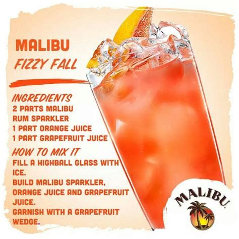 As of 2017 the malibu brand is owned by pernod ricard. Malibu fizzy fall (Malibu rum sparkler, Orange juice, grapefruit juice) (With images) | Pink ...