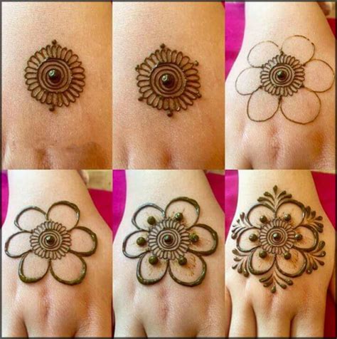 Make petals around circle like a flower and draw. Easy Mehndi Designs For Beginners Step By Step