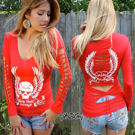 Demi Loon DIY Sexy Motorcycle Tattoo Slashed Shirt Western Biker Top 