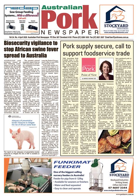 Australian newspapers for information on local issues, politics, events, celebrations, people and business. April 2020 - Australian Pork Newspaper