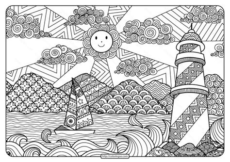 Downloadable coloring book page waves michigan pages. Printable Sailboat and Lighthouse Pdf Coloring Page in ...