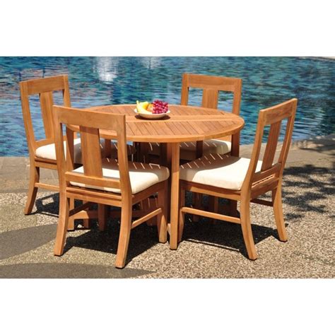 Solid grey washed mango wood table top with black metal legs. Grade-A Teak Dining Set: 4 Seater 5 Pc: 48" Round ...