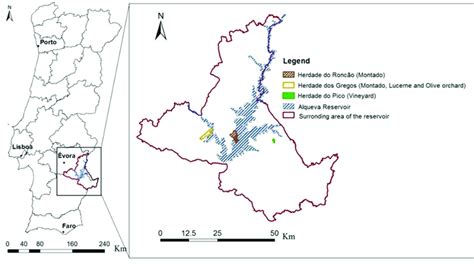 Samme, men sortert per region (se fargekoder i kartet). Location of the Alqueva reservoir and the experimental ...