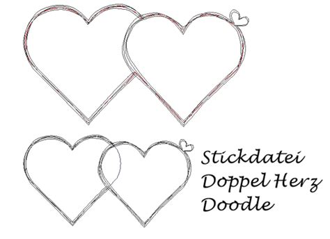 Das set besteht aus 3 schablonen: Stickdatei Doppeltes Herz Doodle Herzapplikation