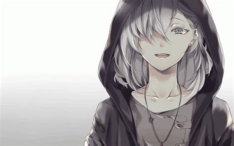 Find gifs with the latest and newest hashtags! Download 2560x1600 Anime Boy, White Hair, Hoodie, Smiling ...
