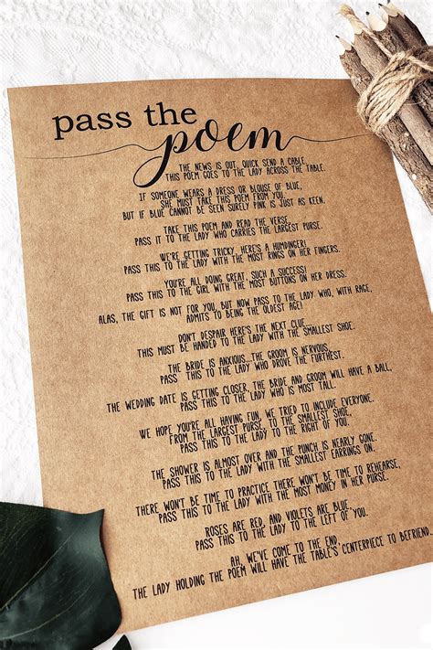 Baby shower game pass the gift poem. Pass The Poem Bridal Shower Games . Rustic Kraft Bridal ...