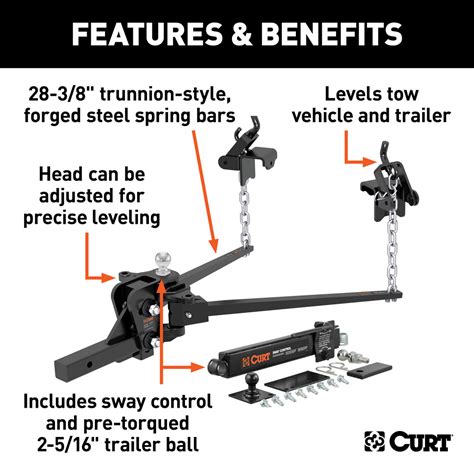 Use with a 2 receiver hitch. CURT Short Trunnion Bar Weight Distribution Hitch Kits (8K ...