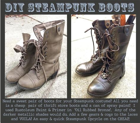 Another steampunk diy video coming your way!follow me on instagram (@tezmaniatv) and on facebook.com/thetezmaniapage for daily updates! DIY Steampunk Boots! Need a sweet pair of boots for your Steampunk costume? All you need is a ...