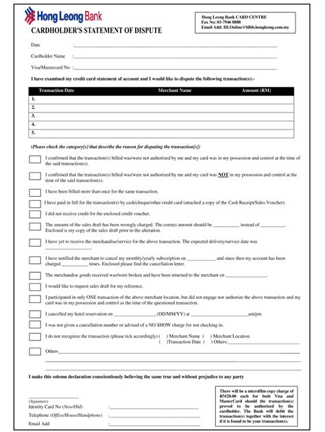 Thank you for your recent inquiry regarding a charge on your account. Dispute Form Hong Leong Bank - Fill Out and Sign Printable ...