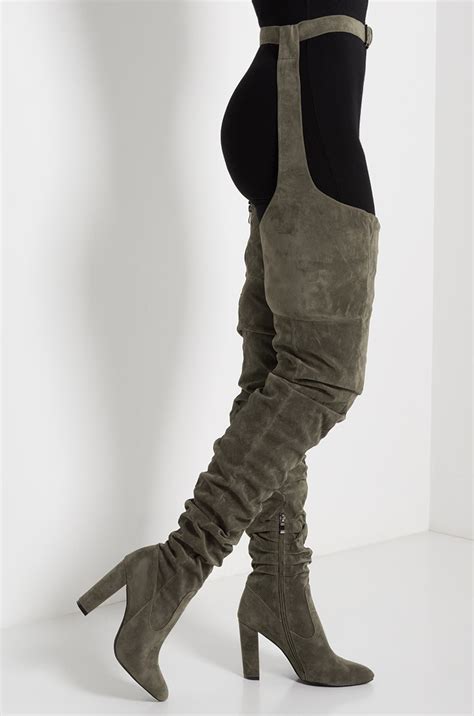 From animal print thigh high boots to bright red thigh high boots for women, our high boots transform your closet and can be mixed and matched with everything from jeans and shorts to flowy skirts and maxi dresses. Faux Suede Pointed Toe Ruched Thigh High Belt Loop Boot in ...