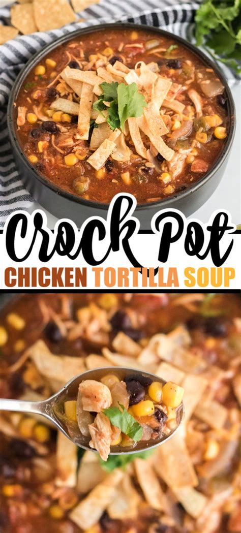 Topped with cheese and crispy tortilla strips for an appetizing dish! Crock Pot Chicken Tortilla Soup